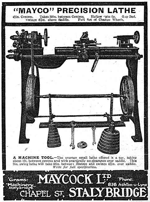 Mayco Precision Lathes & Machine Tools. 1921 Advert              