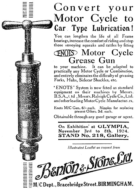 1924 Benton & Stone ENOTS Motor Cycle Grease Gun                 