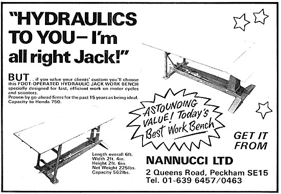 Nanucci Foot Operated Hydraulic Jack Workbench 1974 Advert       