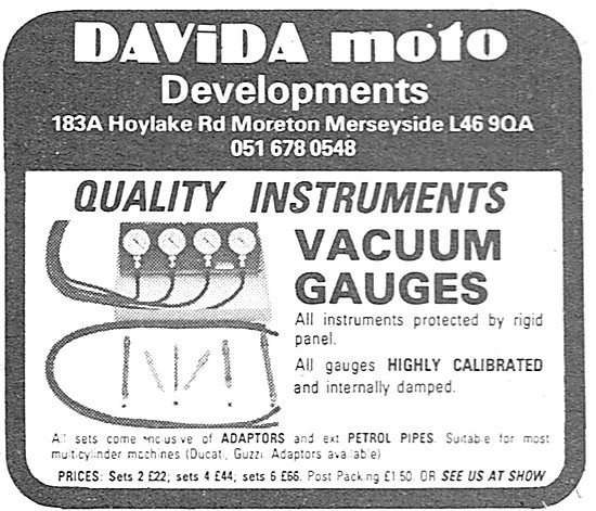 Davida Vacuum Gauges For Carburetter Balancing                   