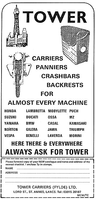 Tower Motor Cycle Carriers, Panniers, Crashbars & Backrests      
