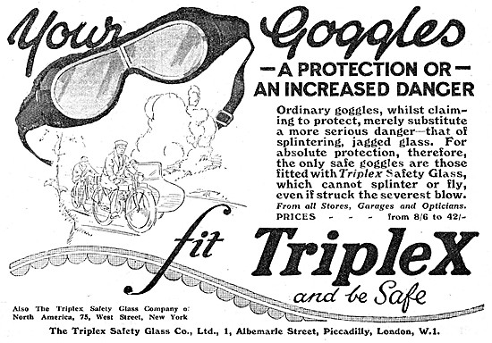 Triplex Safety Glass Motor Cycle Goggles 1926 Style              