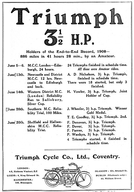 1908 Triumph 3.5 hp Motor Cycle                                  