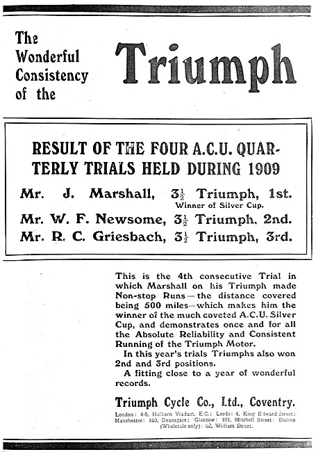 Triumph Motor Cycles 1909                                        