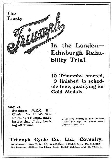Triumph Motor Cycles 1910 Advert                                 