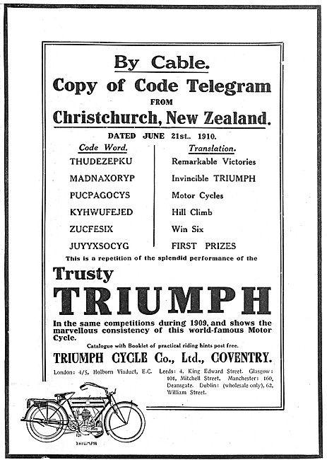 1910 Triumph Motor Cycles                                        