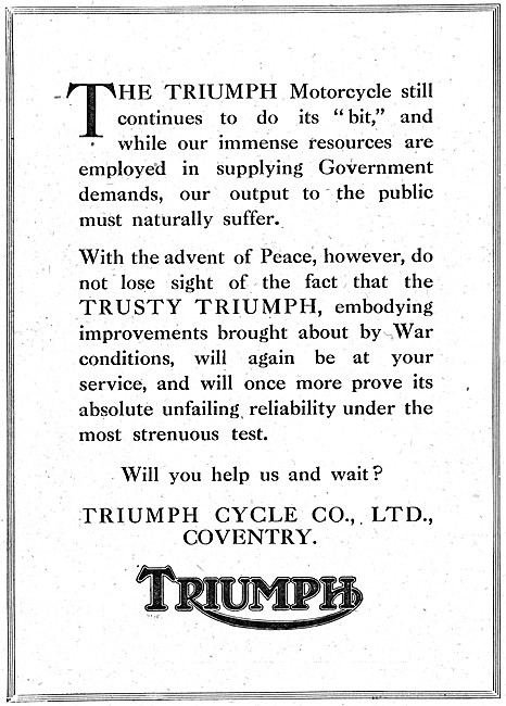 Triumph Motor Cycles On Active Service 1916                      