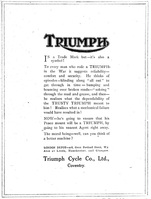 1919 Triumph Motor Cycles                                        