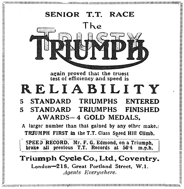 Triumph Motor Cycle T.T. Racing Machines 1921                    
