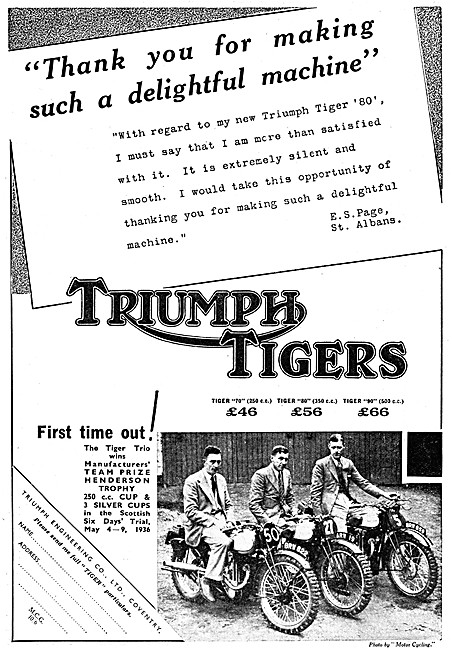 1936 Triumph Tiger Range - Tiger 70 - Tiger 80 - Tiger 90        