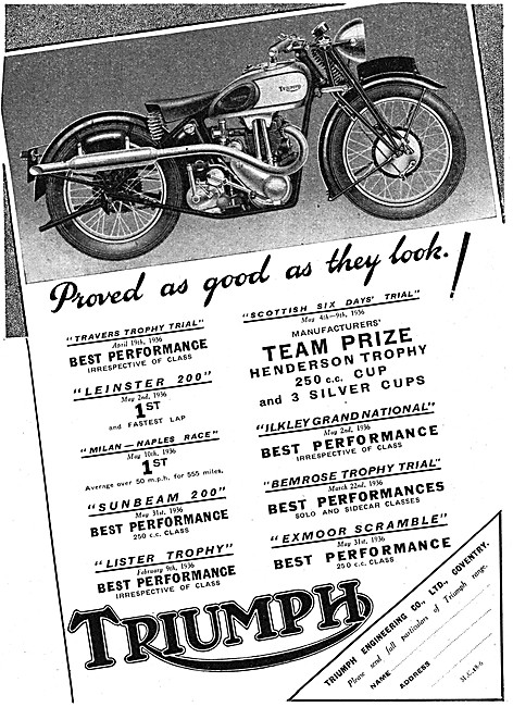 1936 Triumph 250 cc Trial Successes                              