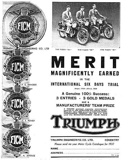 The 1936 Range Of Triumph Tiger Motor Cycles                     