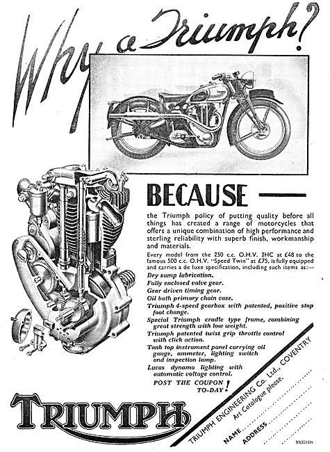 Triumph Motor Cycles For 1938                                    