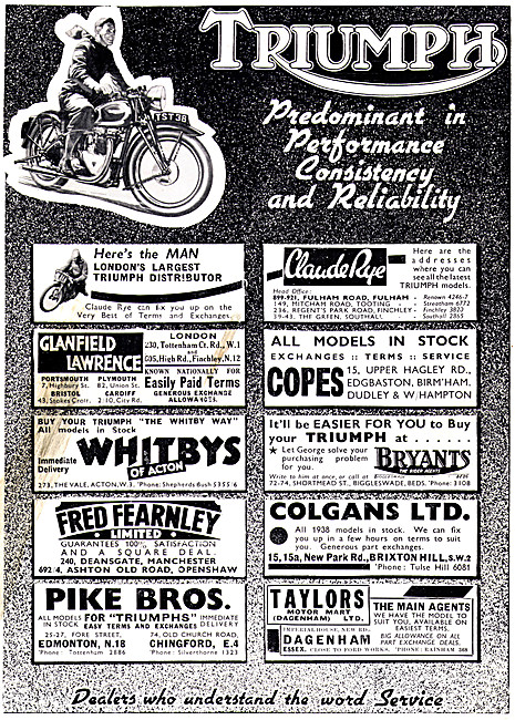UK Triumph Dealerships For 1938                                  