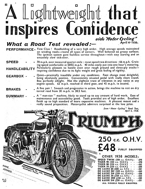 Triumph 250 cc OHV 1938                                          