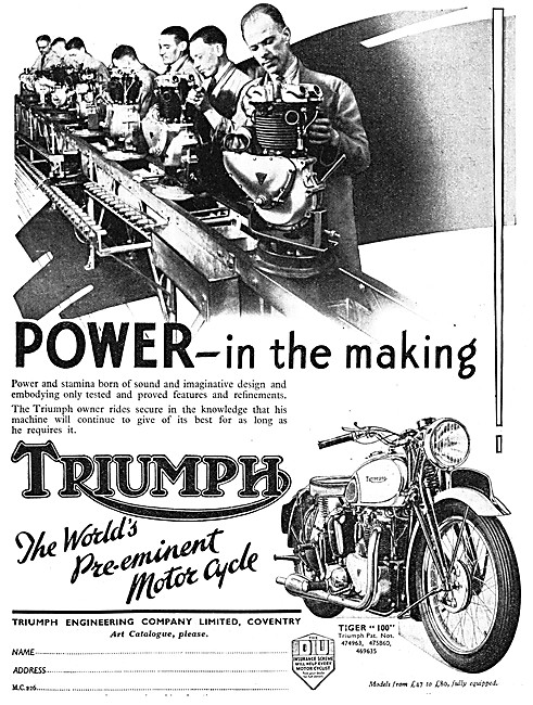 1939 Triumph Tiger 100 Motor Cycle                               