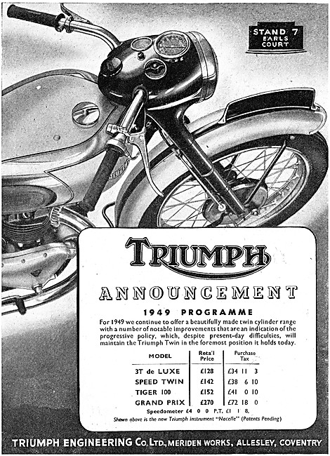 Triumph Twin Motorcycle Models For 1949                          