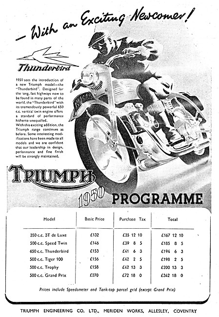 1949 Triumph Thunderbird Motor Cycle 650 cc                      
