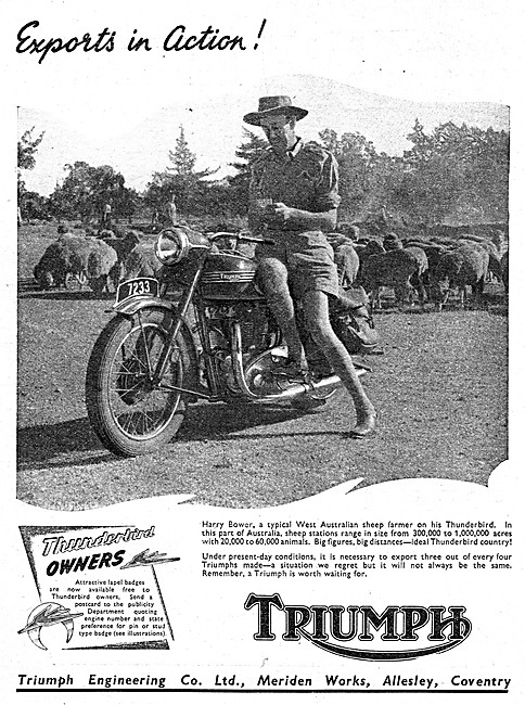 1950 Triumph Thunderbird Exports In Action Advert                