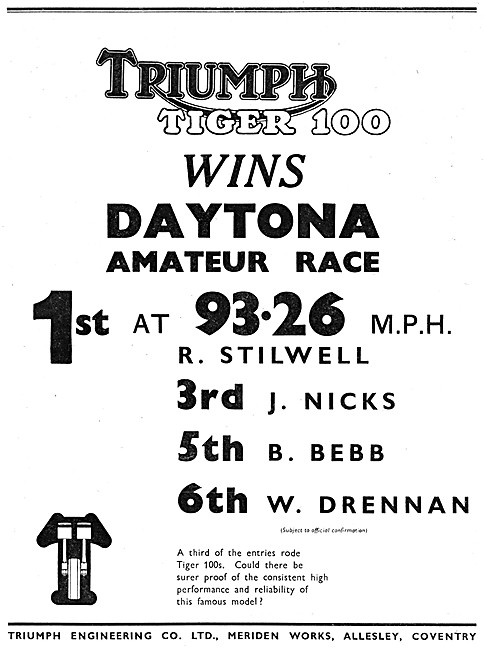 1954 Triumph Daytona Racing Motor Cycles                         
