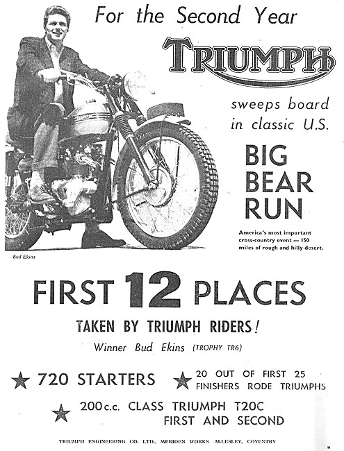 Triumph Motorcycles Win 1957 U.S. Big Bear Rin                   