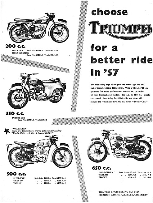 The 1957 Range Of Triumph Motorcycles                            