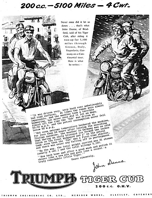 1957 Triumph Tiger Cub 200 cc - Triumph T20 Advert               