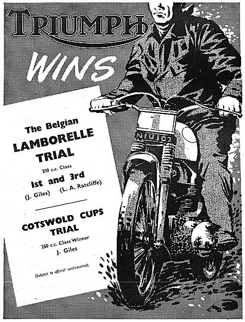 Triumph Motor Cycle Trials Success In 1958 Lamborelle Trial      