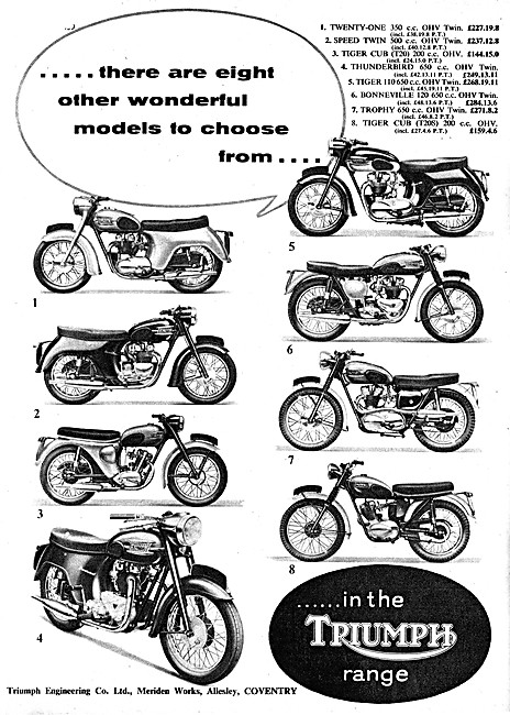 Triumph Motorcycle Model range 1959                              