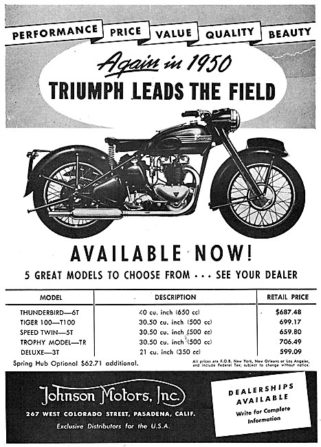 1980 Triumph USA Export Motor Cycles                             