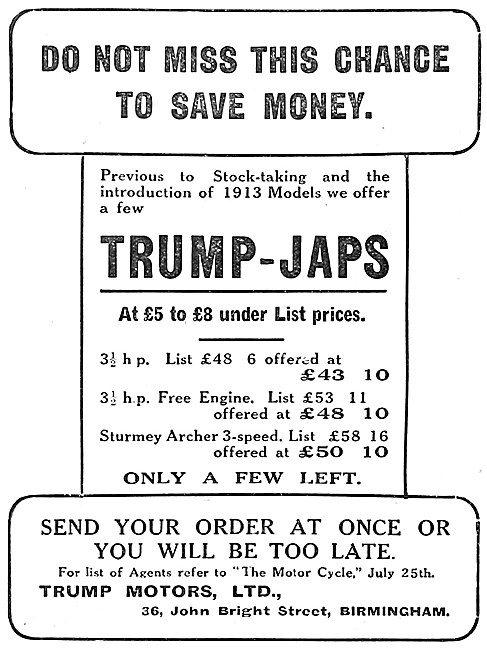 Trump-JAP Motor Cycles 1912                                      