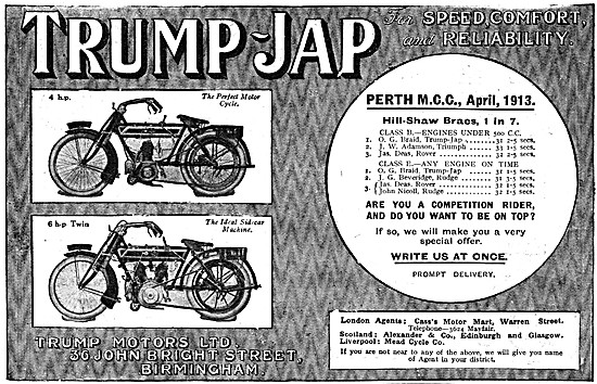 Trump-JAP Motor Cycles - 1913 Trump Motorcycles                  