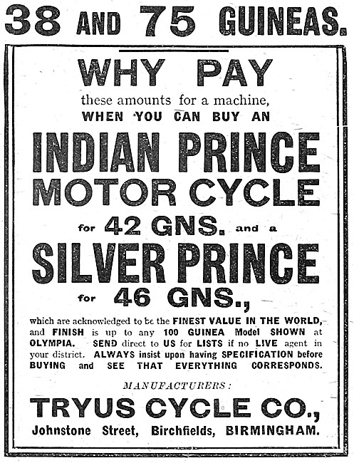 Tryus Indian Prince Motor Cycle - Indian Silver Prince           