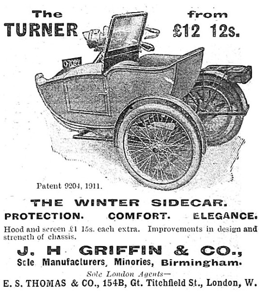 1913 Turner Motor Cycle Sidecars                                 