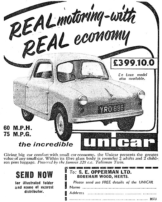 S.E.Opperman Unicar Three Wheeler - Talisamn Twin 328 cc Engine  