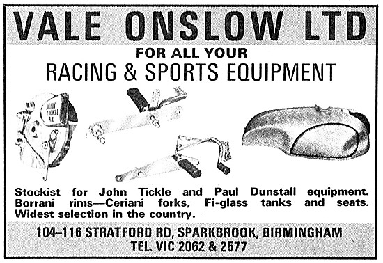 Vale Onslow Motorcycle Sports Parts                              