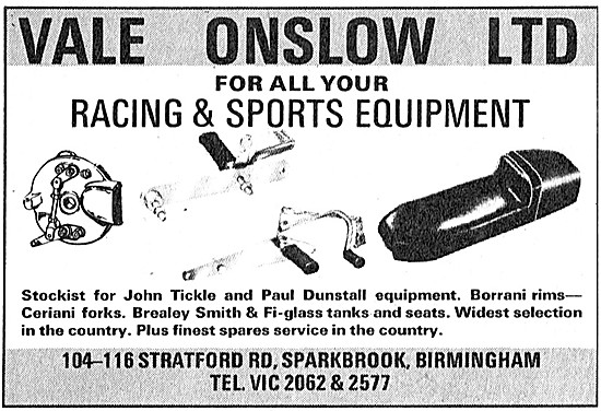 Vale Onslow Motorcycle Sports Equipment                          