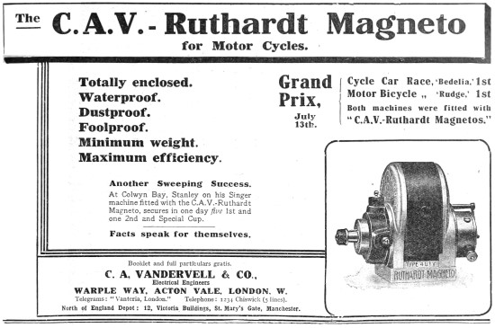 1913 C.A.V. Ruthardt Motor Cycle Magneto                         