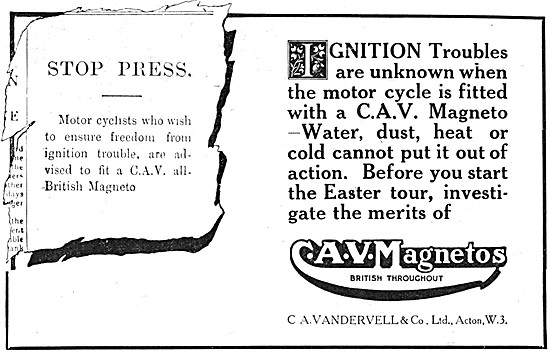 CAVM Vandervell Magnetos 1920 Advert                             