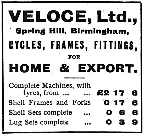 Veloce Cycles & Cycle Parts 1906 Advert                          