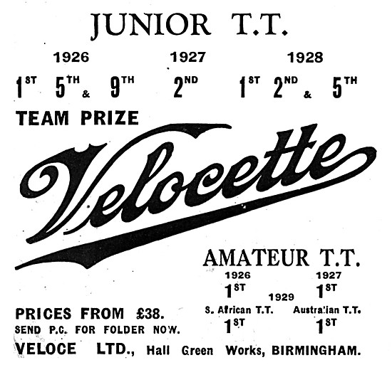 Velocette 1929 TT Motor Cycles                                   