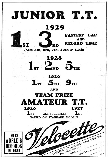 Velocette Racing Motor Cycles 1929                               