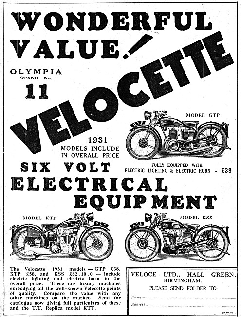 Velocette KTP - Velocette KSS 1930 Models                        