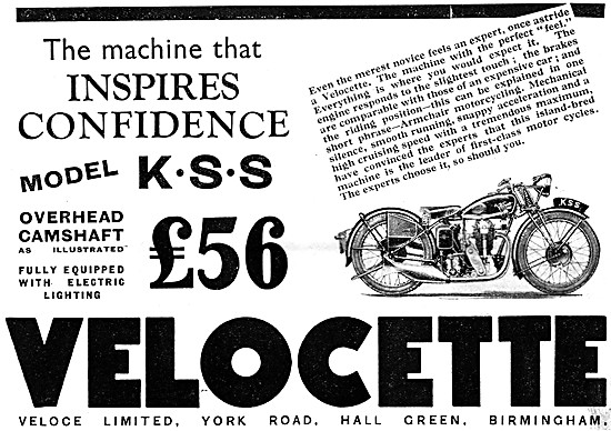 Velocette MSS OHC Motor Cycle 1932 Advert                        