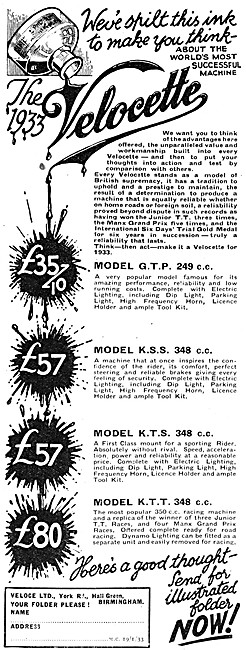 The 1933 Velocette Range Of Motor Cycles                         