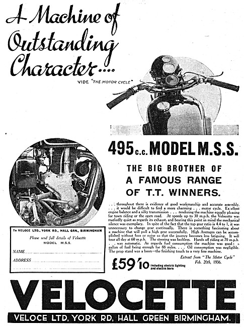 1936 495 cc Velocette MSS - Velocette M.S.S.                     