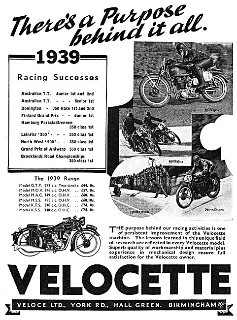 The 1939 Range Of Velocette Motor Cycles - Velocette M.A.C. 350  