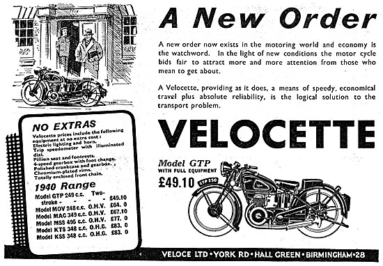 1939 Velocette GTP 250 cc Motor Cycle                            