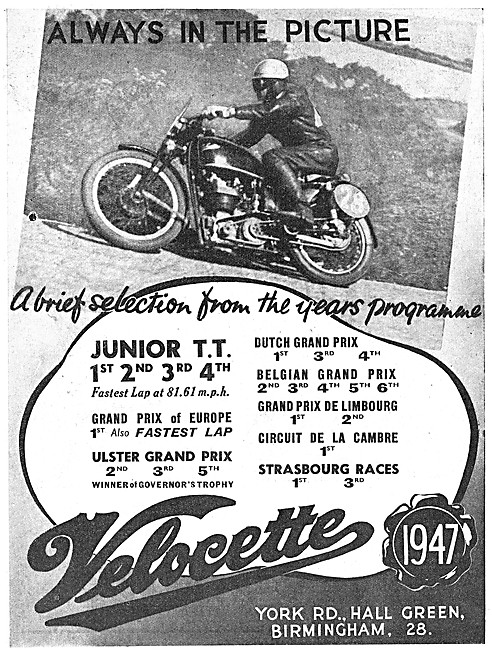 1947 Velocette Sporting Motor Cycles                             