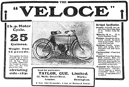 Veloce 2 h.p. Motor Cycle 1905                                   